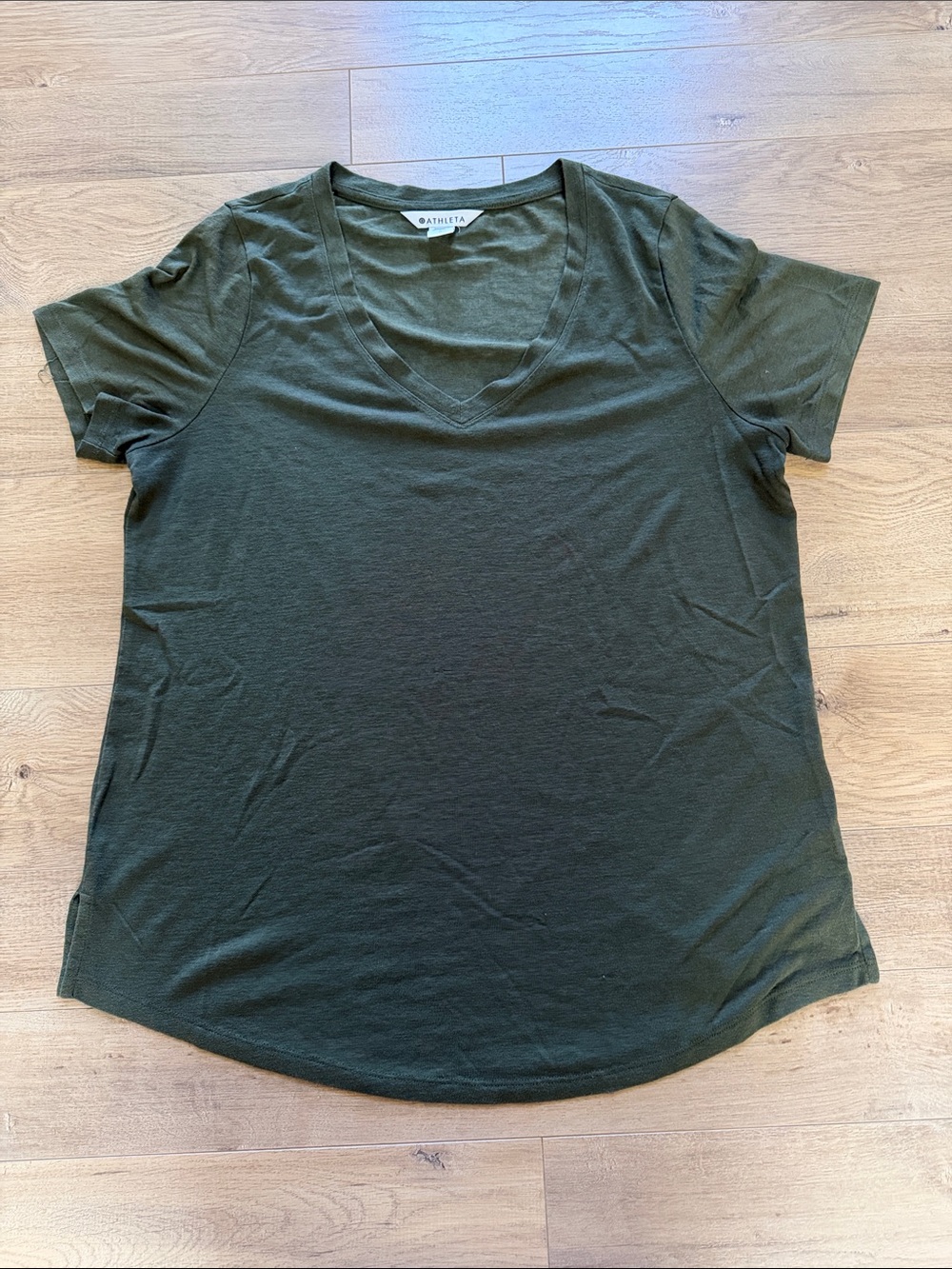 Athleta Olive Green V-Neck Short Sleeve Tee